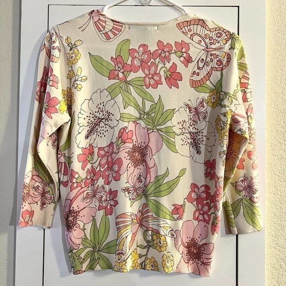 Silx By August Silk Floral Silk Blend Cardigan Sweater Size M - Picture 2 of 5